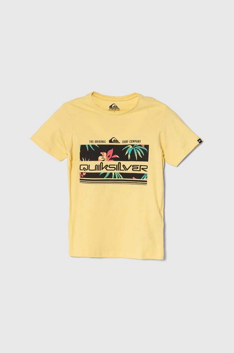 Quiksilver t-shirt bawełniany dziecięcy TROPICALRAINYTH kolor żółty z nadrukiem