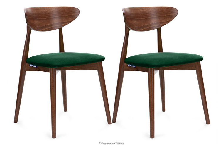Krzesła drewniane orzech średni ciemny zielony welur 2szt RABI Konsimo