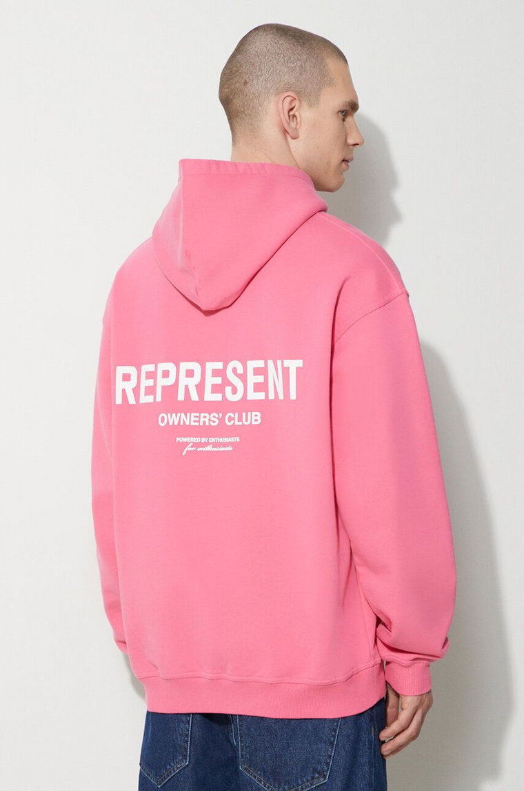 Represent bluza bawełniana Owners Club Hoodie męska kolor różowy z kapturem z nadrukiem OCM407.144