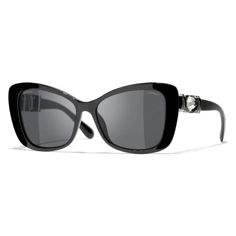 Okulary przeciwsłoneczne w kształcie motyla z czarnego acetatu Chanel