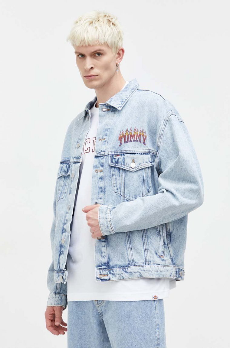 Tommy Jeans kurtka jeansowa męska kolor niebieski przejściowa oversize