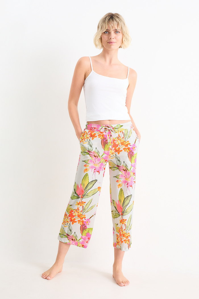 C&A Spodnie od piżamy-w kwiatki, Biały, Rozmiar: S