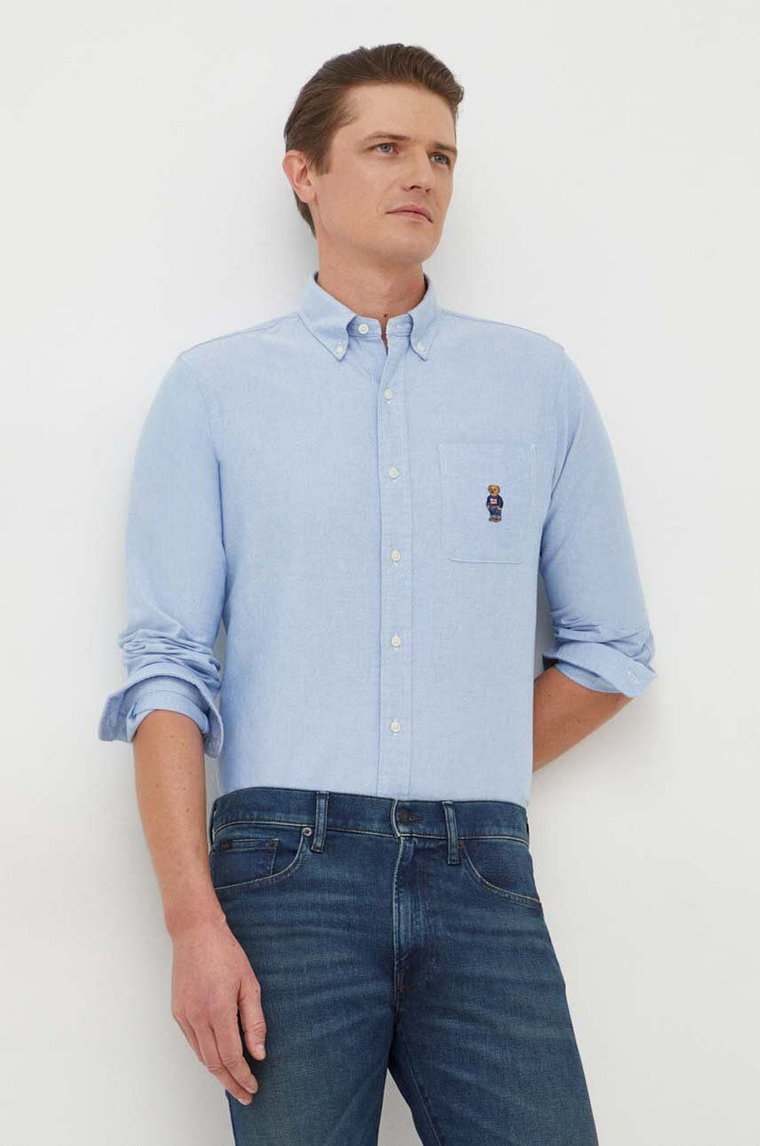 Polo Ralph Lauren koszula bawełniana męska kolor niebieski regular z kołnierzykiem button-down