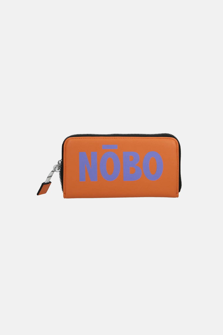 Duży pomarańczowy portfel Nobo z fioletowym logo