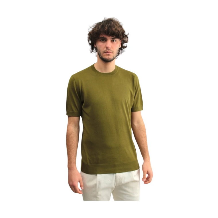 Zielony T-shirt z okrągłym dekoltem Paolo Pecora