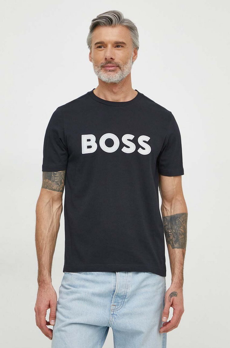 Boss Green t-shirt bawełniany męski kolor granatowy z nadrukiem 50512866