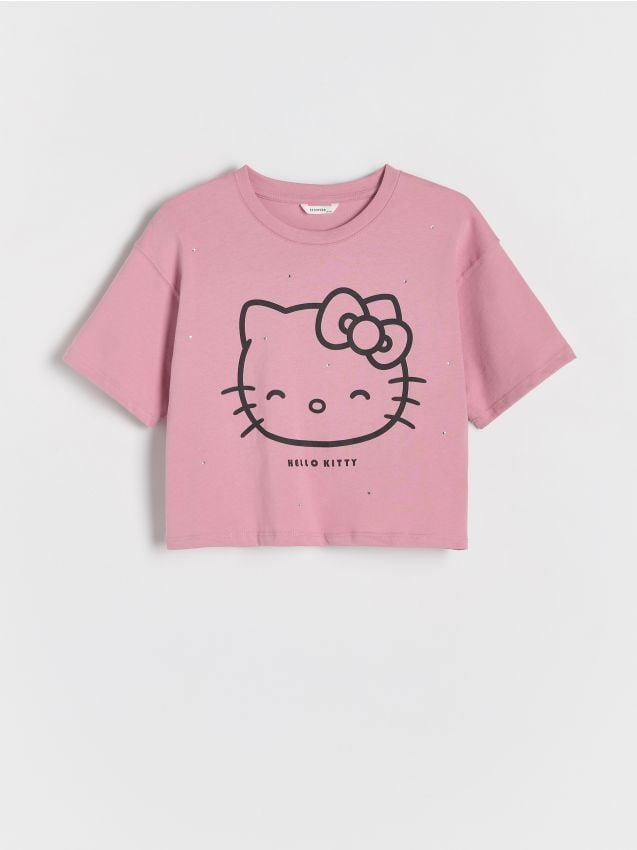 Reserved - T-shirt z nadrukiem Hello Kitty - brudny róż