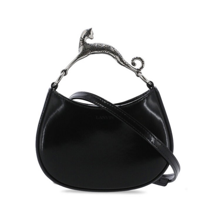 Czarna skórzana torebka z metalową rączką w kształcie kota Lanvin
