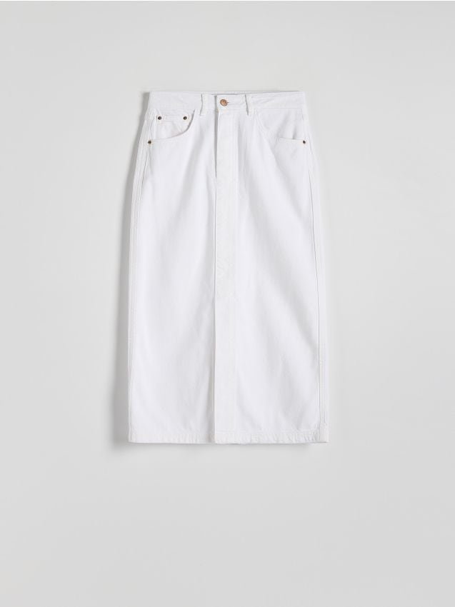 Reserved - Jeansowa spódnica midi - biały