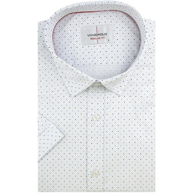 Koszula Męska Elegancka Wizytowa do garnituru biała w kropki z krótkim rękawem w kroju REGULAR Viadi Polo N991