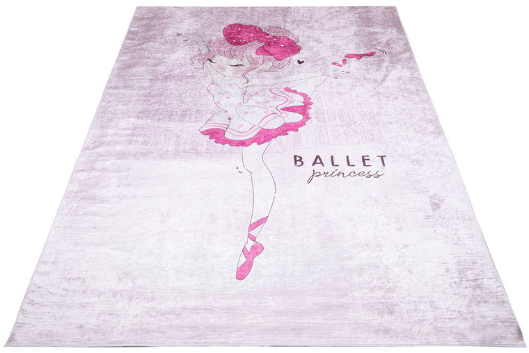 Jasnoróżowy nowoczesny dywan dla dziewczynki z baletnicą - Feso 4X