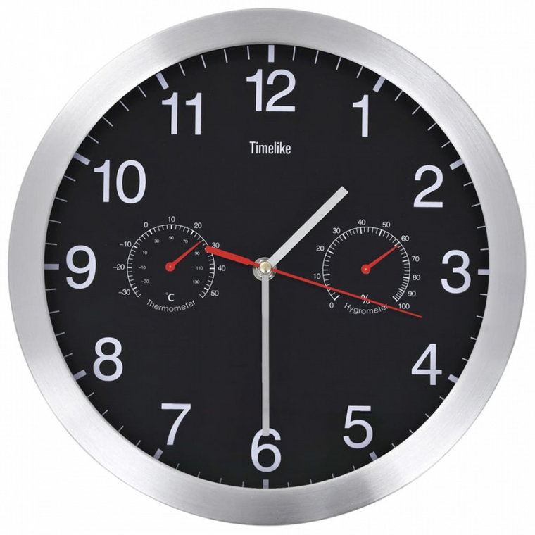 Zegar ścienny z higrometrem i termometrem, 30 cm, czarny kod: V-50624