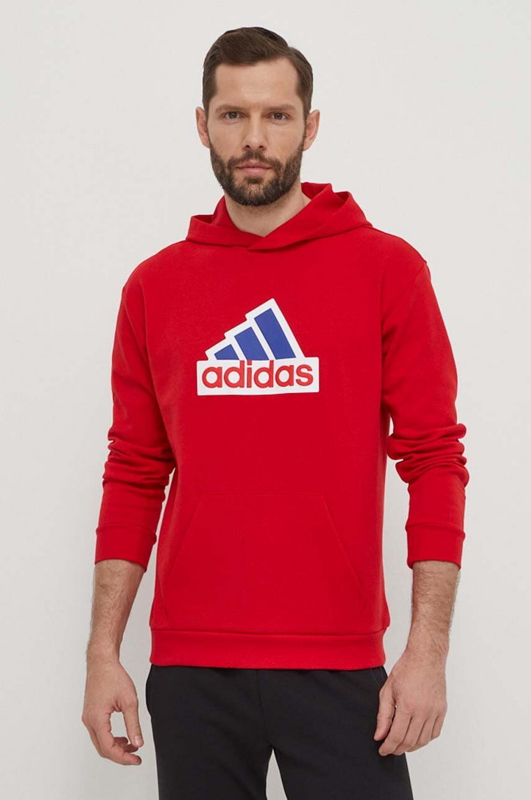 adidas bluza męska kolor czerwony z kapturem z nadrukiem IS8338