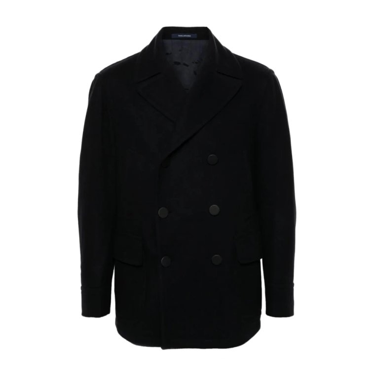 Niebieski Pea Coat Skórzane Guziki Tagliatore