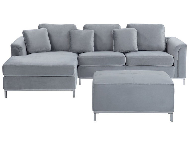 Sofa narożna BELIANI Oslo, otomana, prawostronna, jasnoszara, 64x270x151 cm