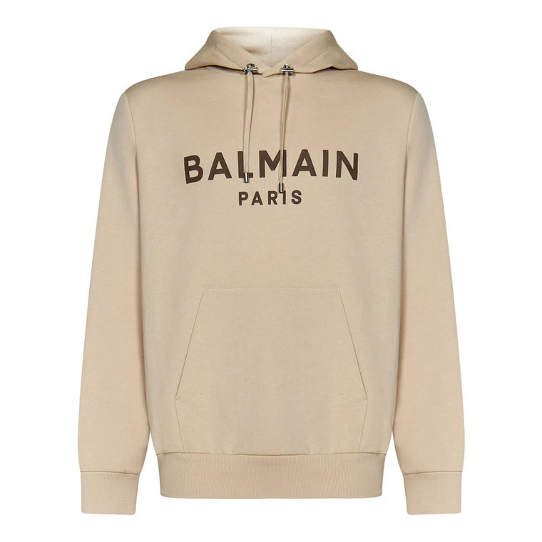 Beżowy sweter z kapturem i logo Balmain Balmain