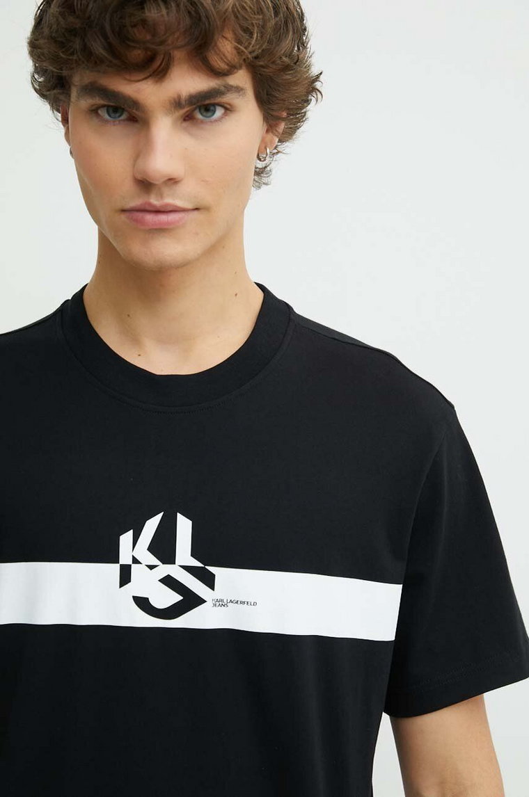 Karl Lagerfeld Jeans t-shirt bawełniany męski kolor czarny z nadrukiem 245D1701