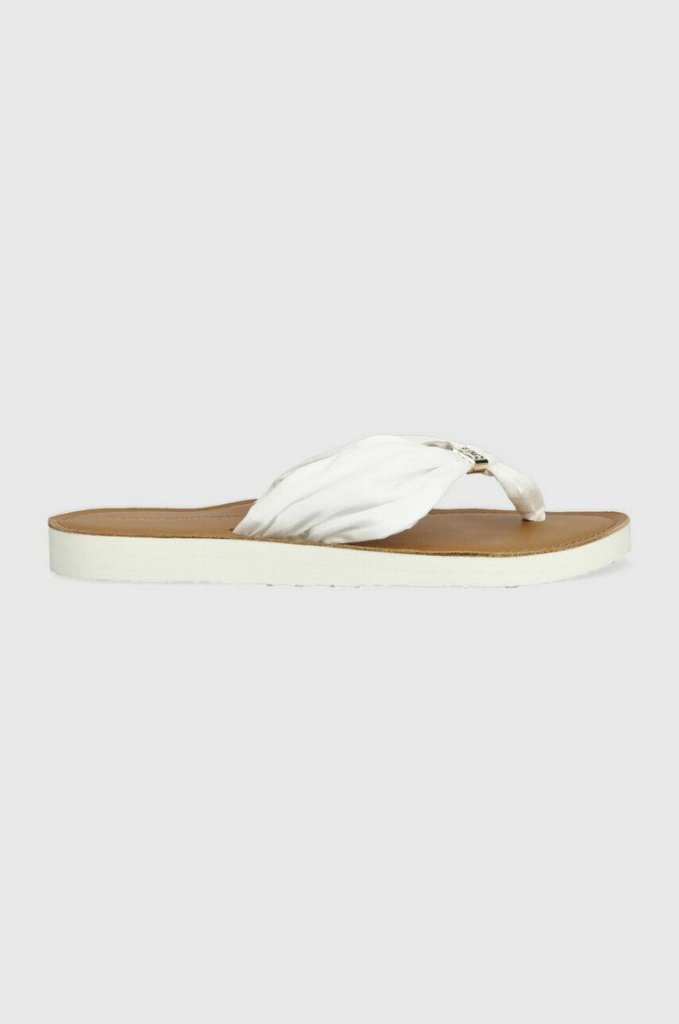 Tommy Hilfiger japonki TH ELEVATED BEACH SANDAL damskie kolor beżowy na płaskim obcasie FW0FW06985