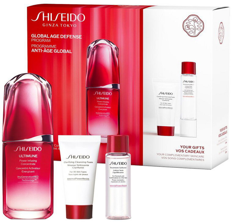 Shiseido Global Age Defense Ultimune Power Infusing Concentrate 50ml + Pianka oczyszczająca 30ml + Zmiękczający zabieg 30ml (3423222069162). Zestawy do pielęgnacji twarzy