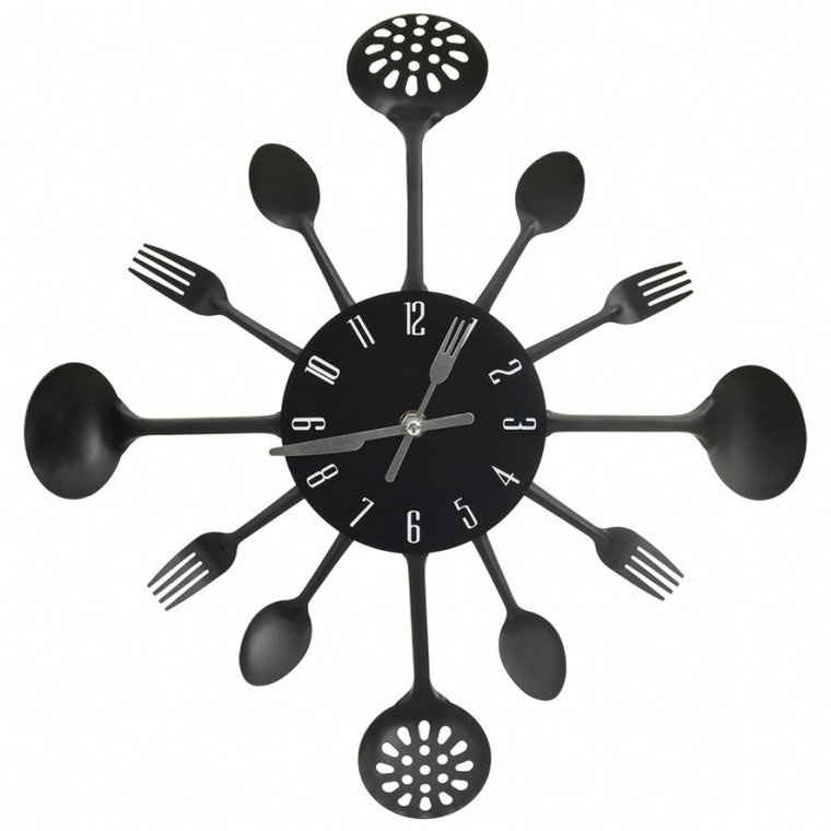 Zegar ścienny z łyżek i widelców, czarny, 40 cm, aluminium kod: V-325163