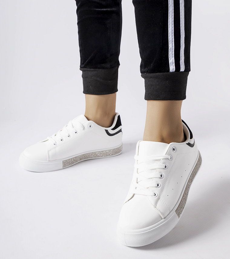 Biało-czarne sneakersy z cyrkoniami Dina