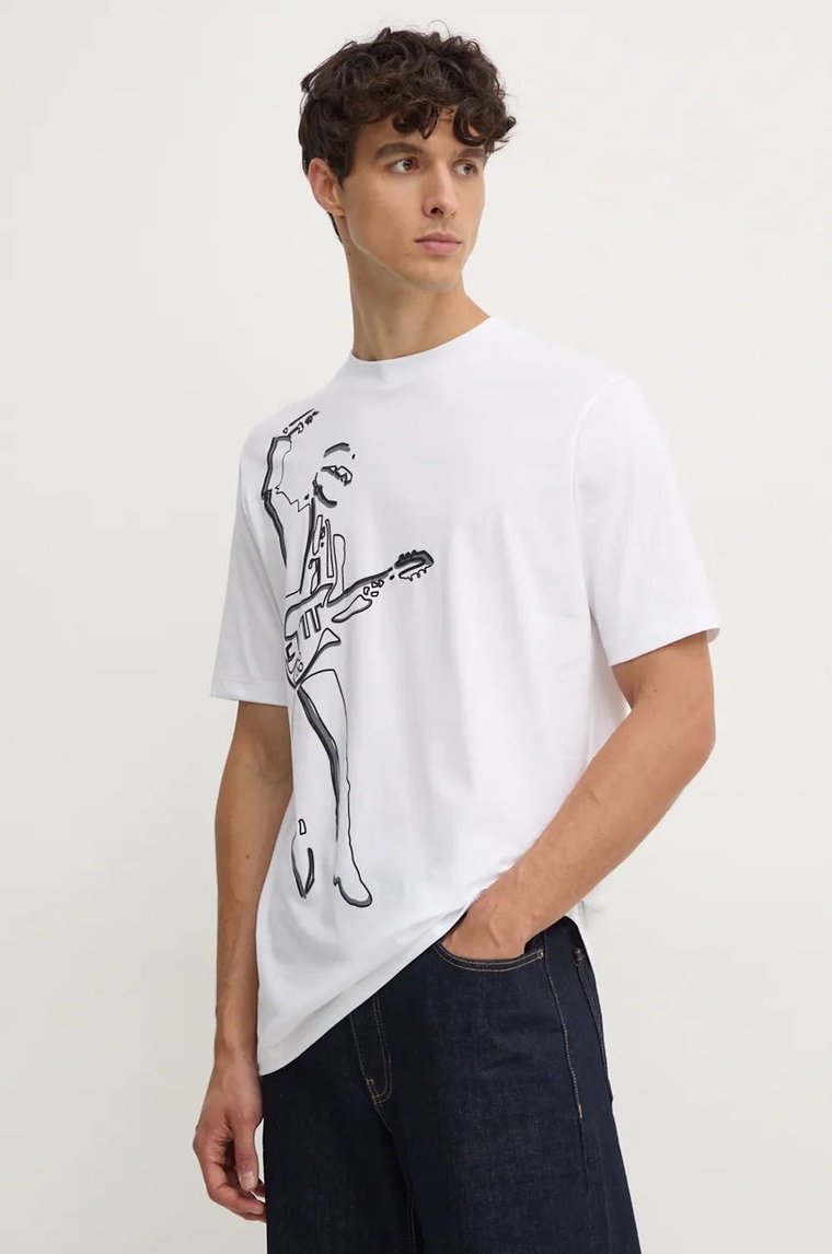 Karl Lagerfeld t-shirt bawełniany męski kolor biały z nadrukiem 544225.755444