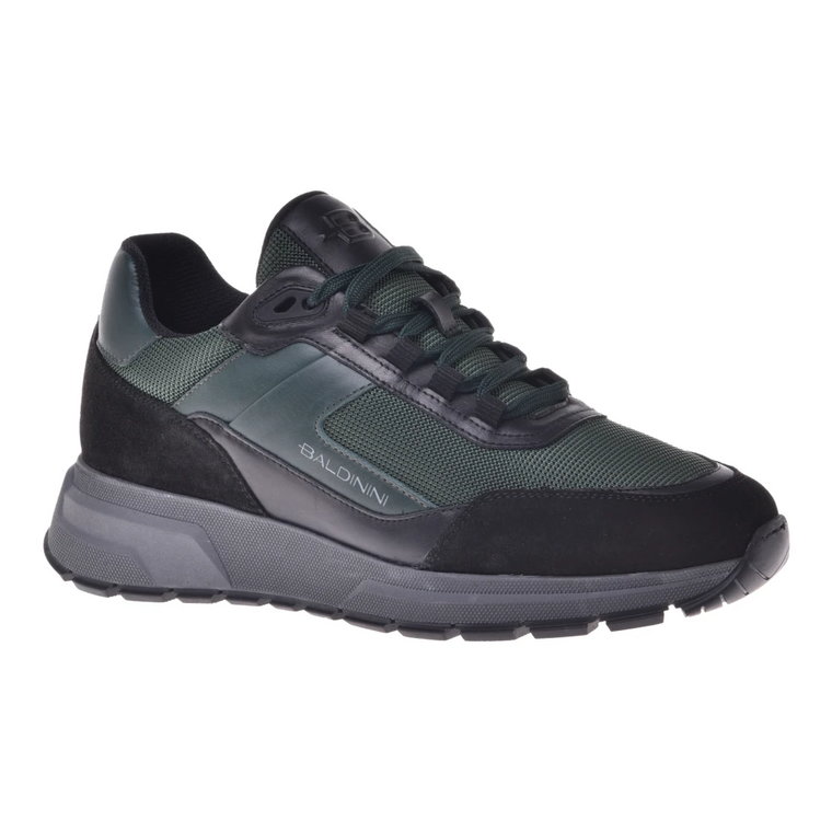 Trainers in black and green leather and fabric Baldinini