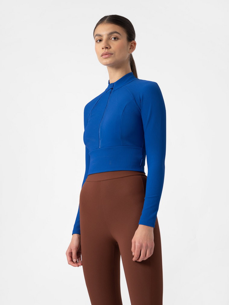 Longsleeve crop-top slim w prążki damski