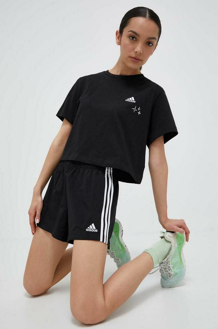 adidas szorty damskie kolor czarny z aplikacją high waist  HT3397