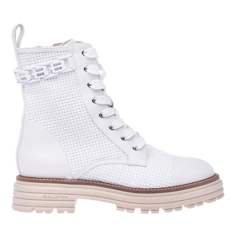 White calfskin combat boots Baldinini