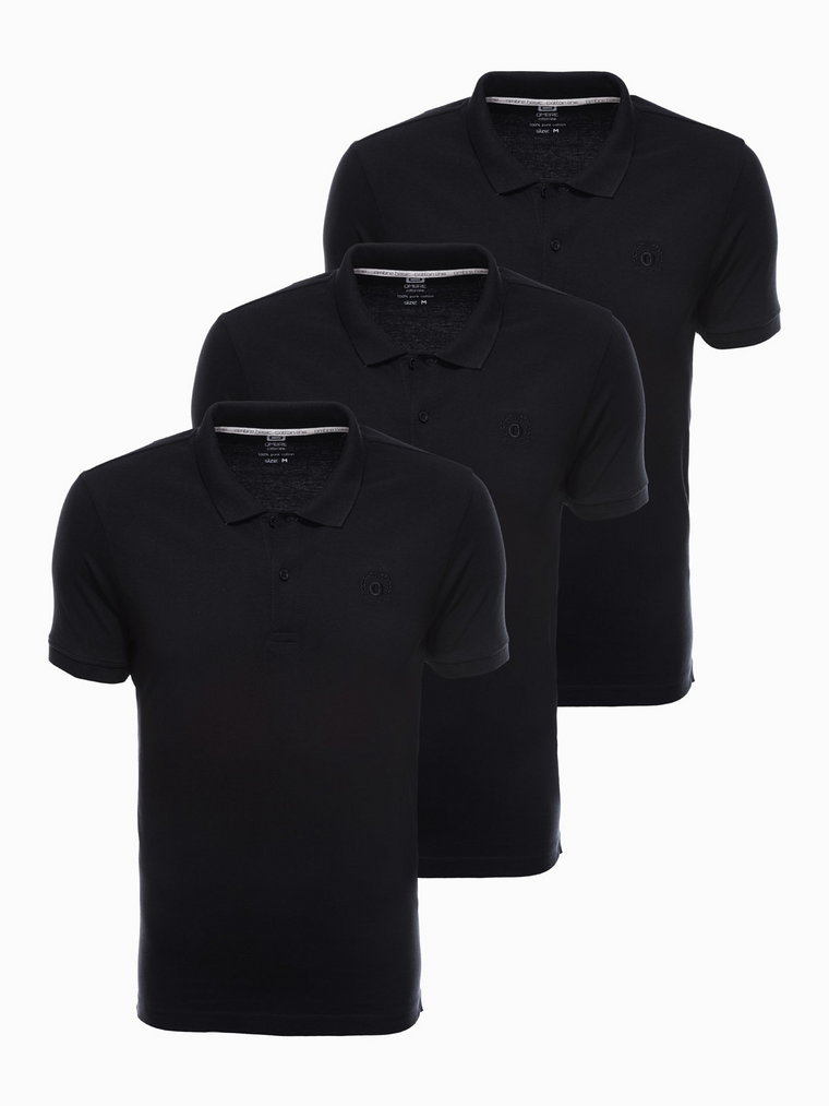 Zestaw koszulek męskich polo z dzianiny pique 3-pak - czarny V10 Z28