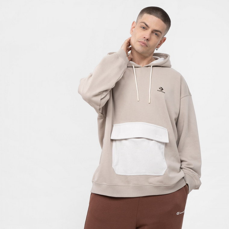 Męska bluza dresowa nierozpinana z kapturem CONVERSE Utility Pocket Pullover Hoodie - kremowa/ecru