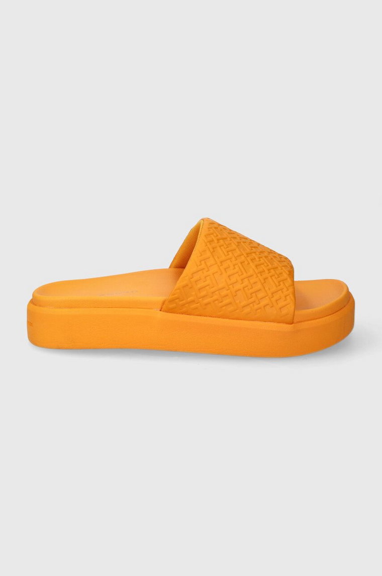 Tommy Hilfiger klapki TH PLATFORM POOL SLIDE damskie kolor pomarańczowy na platformie FW0FW07855