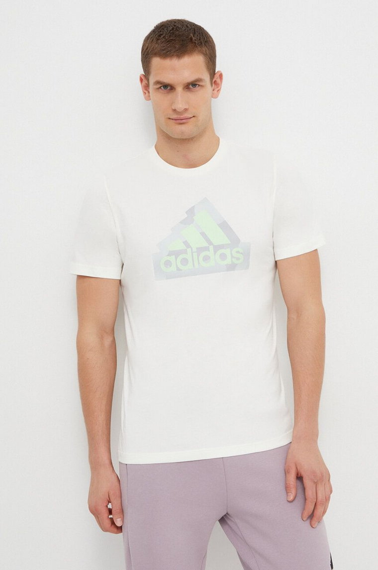 adidas t-shirt bawełniany męski kolor beżowy z nadrukiem IN6234