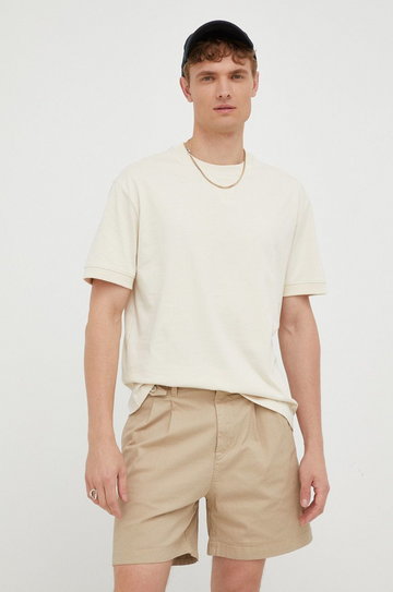 Marc O'Polo t-shirt bawełniany kolor beżowy gładki