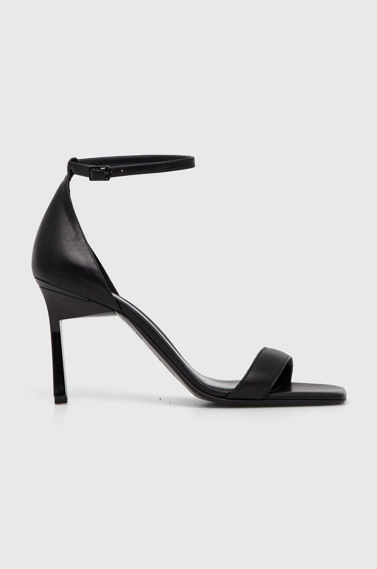 Calvin Klein sandały skórzane HEEL SANDAL 90 LTH kolor czarny HW0HW01944