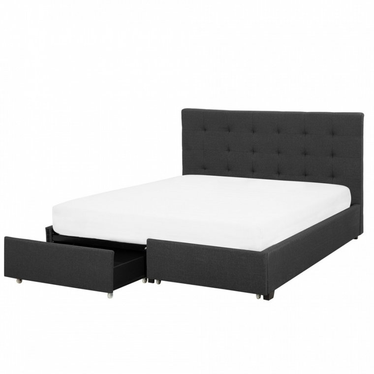 Łóżko z szufladami tapicerowane 160 x 200 cm ciemnoszare LA ROCHELLE kod: 4251682214056