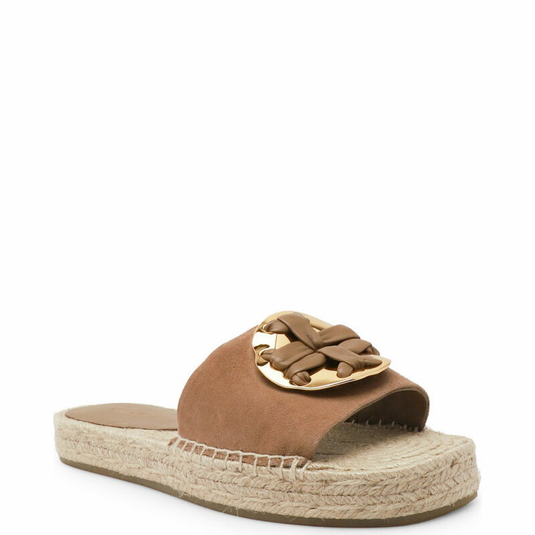 TORY BURCH Skórzane klapki WOVEN DOUBLE T ESPADRILLE