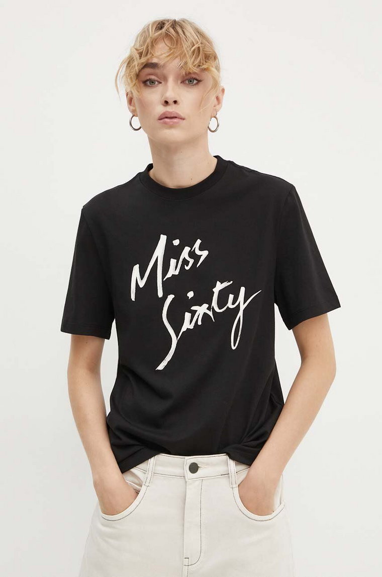 Miss Sixty t-shirt z domieszką jedwabiu kolor czarny 6L3SJ3780000