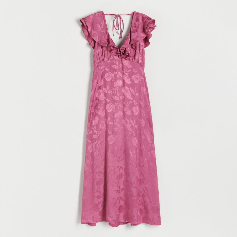 Reserved - Sukienka midi z falbanami - fioletowy