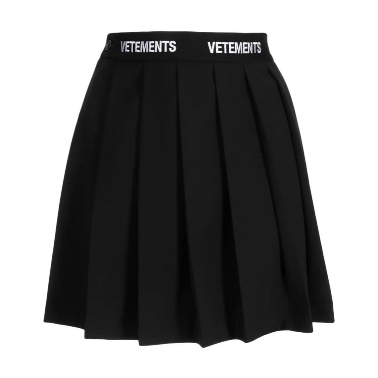 Czarna Plisowana Spódnica z Logo Vetements