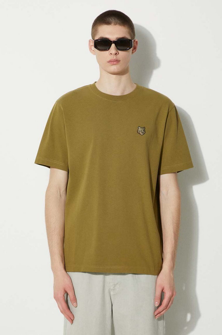 Maison Kitsuné t-shirt bawełniany Bold Fox Head Patch Comfort Tee Shirt męski kolor zielony z aplikacją MM00127KJ0118