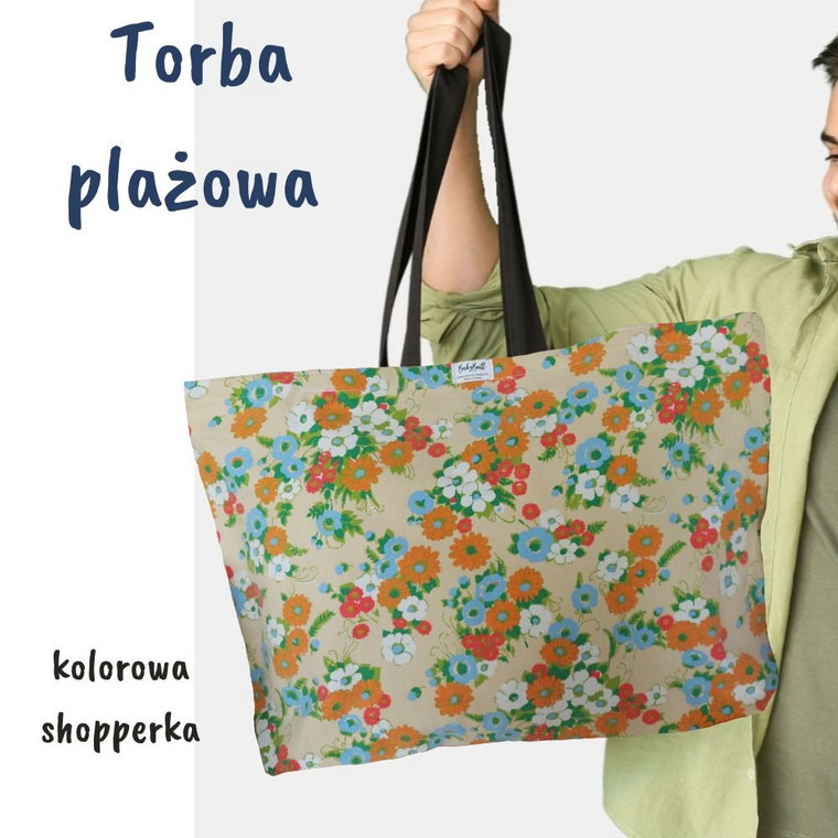 Torba plażowa na zakupy bawełniana mocna kolorowa shopperka HANDMADE - LETNIA