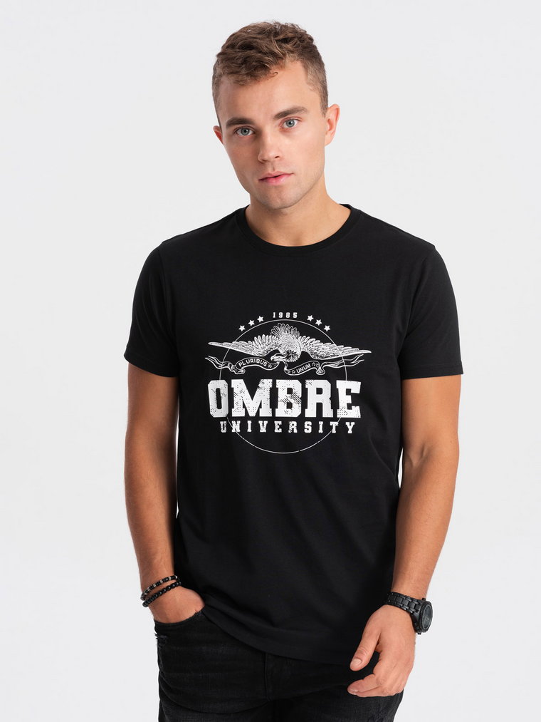 T-shirt męski bawełniany z printem militarnym - czarny V1 OM-TSPT-0164