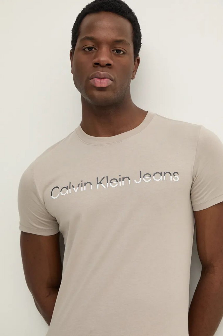 Calvin Klein Jeans t-shirt bawełniany męski kolor szary z nadrukiem J30J325676