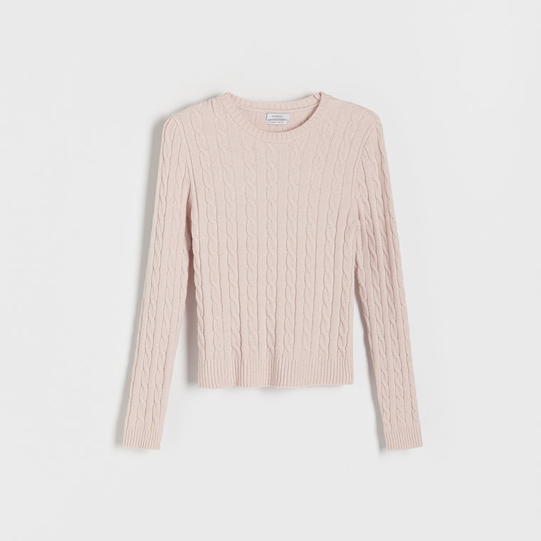 Reserved - Sweter o warkoczowym splocie - różowy