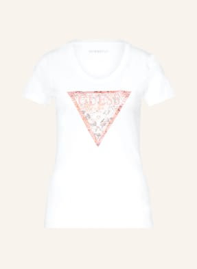 Guess T-Shirt Z Obszyciem Ozdobnymi Kamykami weiss