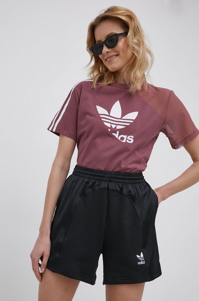 adidas Originals szorty Adicolor HC7036 damskie kolor czarny gładkie high waist HC7036-BLACK