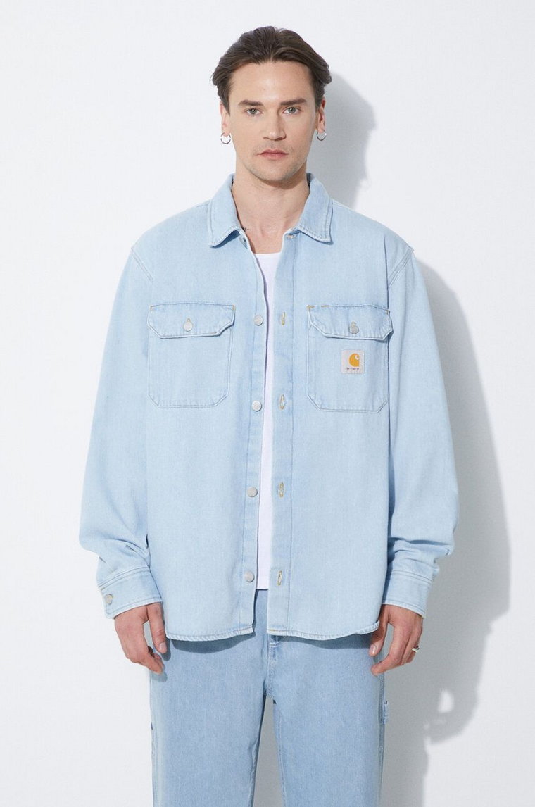 Carhartt WIP kurtka jeansowa Harvey Shirt Jac męska kolor niebieski przejściowa I033346.112
