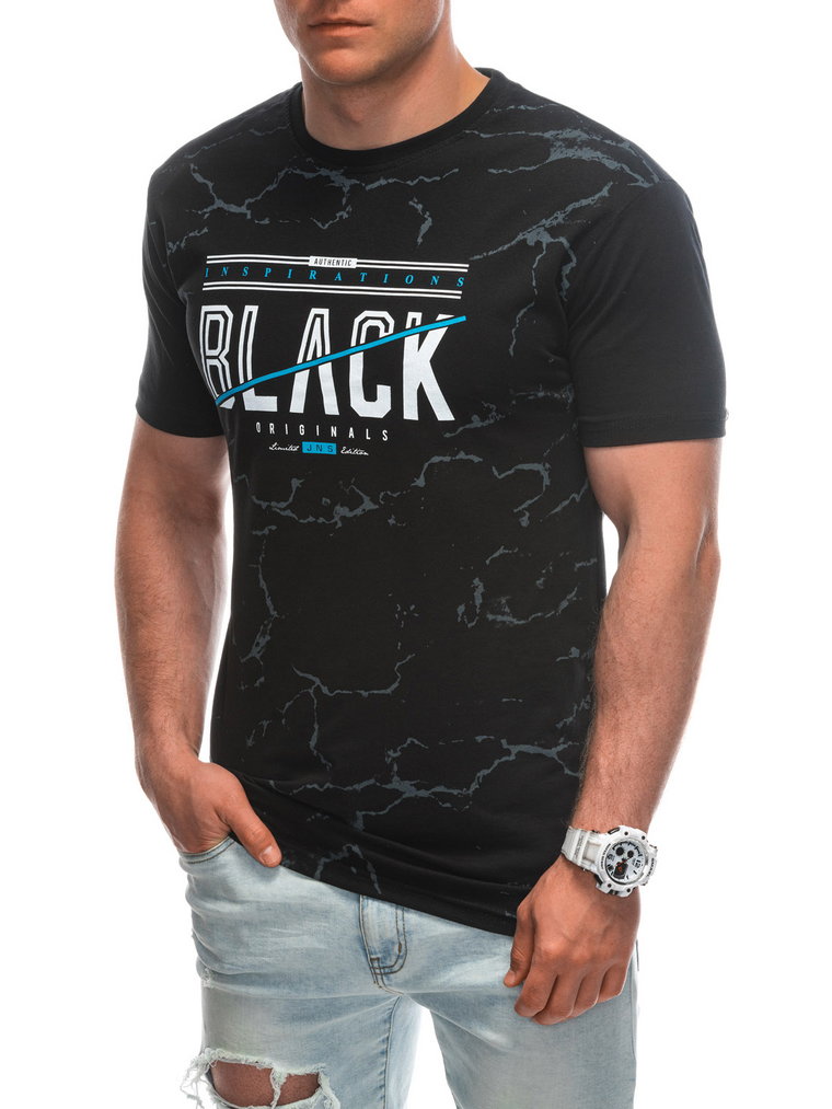 T-shirt męski z nadrukiem S1938 - czarny